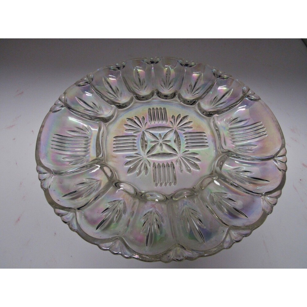 USA Vintage Federal Glass Georgetown Iridescent White Carnival Egg Plate 1950s